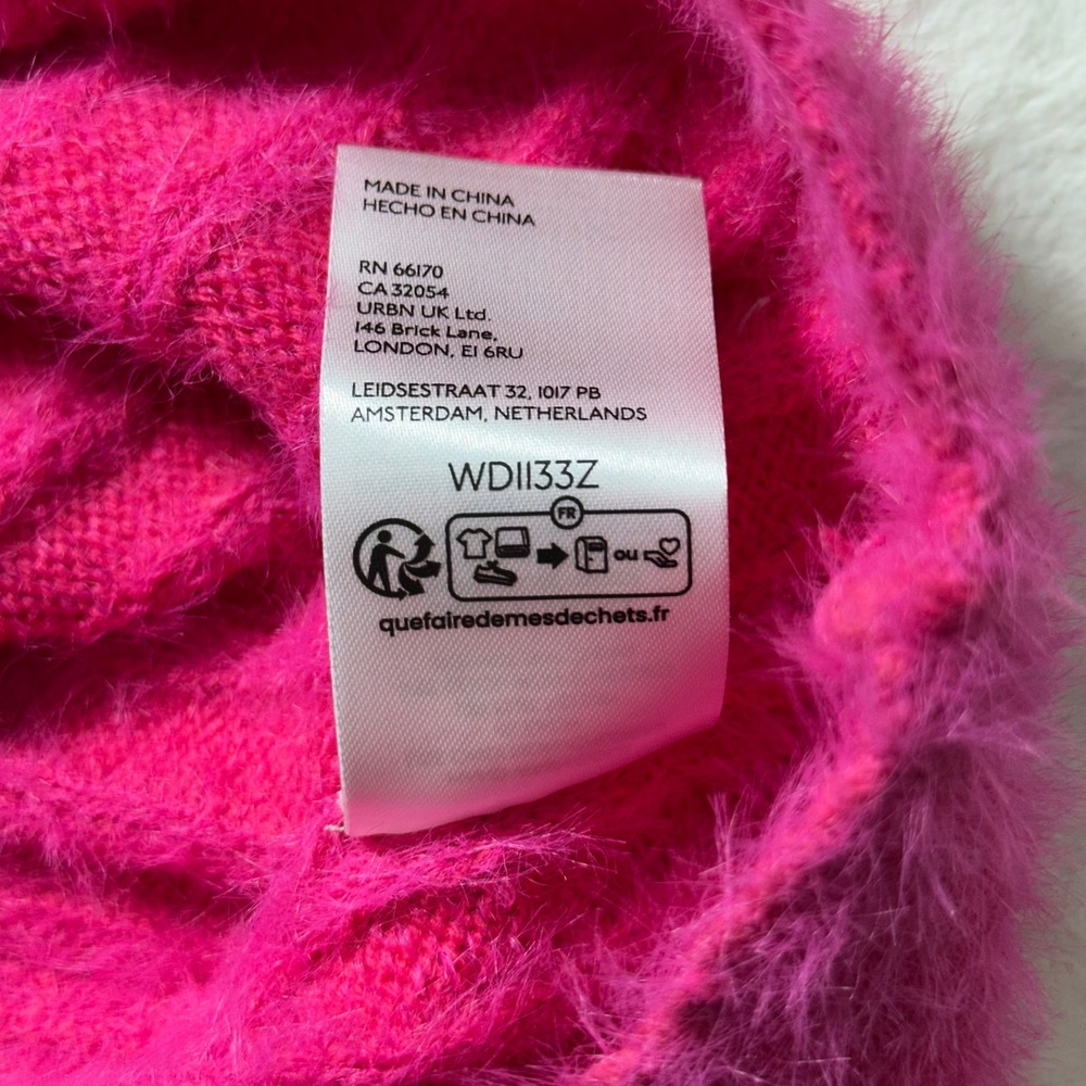 Anthropologie Flat White Bohemian Pink Fuzzy Knit Mock Neck Sweater Dress Sz XL - Picture 7 of 8